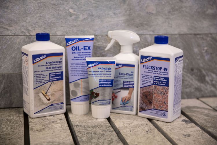 Pflegeprodukte für Natursteinböden Sortiment von Lifthofin